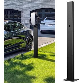 EV Charger Pedestal Outdoor Tesla Charger Stand for Gen 3 Electric Vehicle Charging Stations Corrosion Resistance EV Charger Stand Compatible with Tesla Mobile Connector & J1772 Charger, Silver White