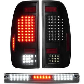 LED Tail Lights & Third 3rd Brake Light Fit for Ford F150 1997-2003, Fit for Ford F150 2004 Heritage,Chrome Housing Smoke Lens