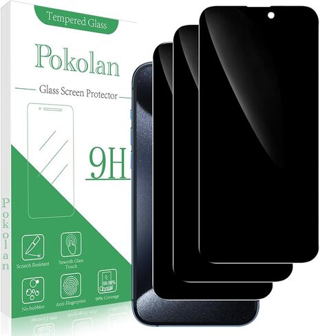 Pokolan [3-Pack Privacy Screen Protector for iPhone 15 Plus, 9H Hardness, Anti Spy Tempered Glass film, Anti-Scratch, Bubble Free, Case Friendly in Kuwait