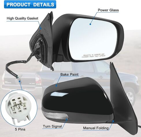 Left Driver Side Mirror Assembly Fits 2005-2015 Toyota Tacoma with Power Glass Manual Folding Match to Black Replace TO1320282(3Pins) in Saudi Arabia
