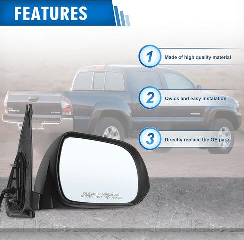 Left Driver Side Mirror Assembly Fits 2005-2015 Toyota Tacoma with Power Glass Manual Folding Match to Black Replace TO1320282(3Pins) in Saudi Arabia