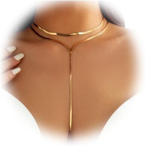 Sexy Metal Double Layer Chain Necklace Vintage Bikini Body Chain Jewelry Link Chain Choker Necklace Summer Statement Collar Clavicle Chain Jewelry for Women in Kuwait
