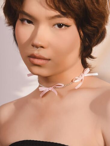 Bow Coquette Tennis Choker Necklace Jewelry for Women, Simple Bow Necklaces Aesthetic, Romantic Gifts for Women Trendy Stuff for Teen Girls In Their Her 20s in Saudi Arabia
