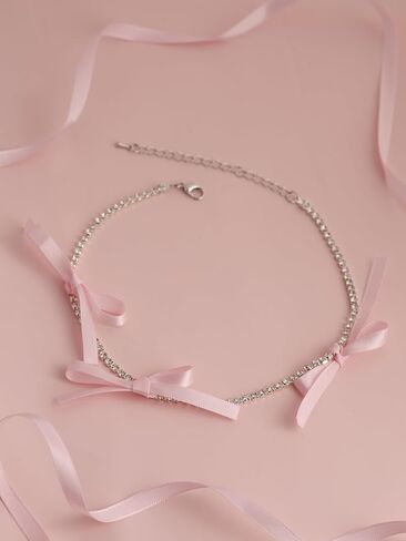 Bow Coquette Tennis Choker Necklace Jewelry for Women, Simple Bow Necklaces Aesthetic, Romantic Gifts for Women Trendy Stuff for Teen Girls In Their Her 20s in Saudi Arabia
