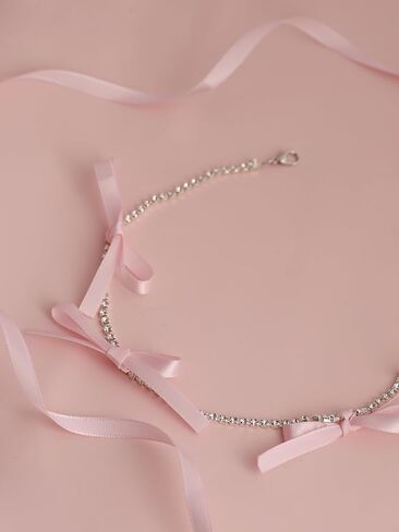 Bow Coquette Tennis Choker Necklace Jewelry for Women, Simple Bow Necklaces Aesthetic, Romantic Gifts for Women Trendy Stuff for Teen Girls In Their Her 20s in Saudi Arabia