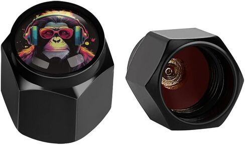 Adorable Velociraptor Sunset Tire Valve Stem Caps, Aluminum Black Stem Tire Valve Caps Universal Stem Covers for Cars, SUVs, Trucks, Bikes, Motorcycles, Bicycles (4 Pack) in Kuwait