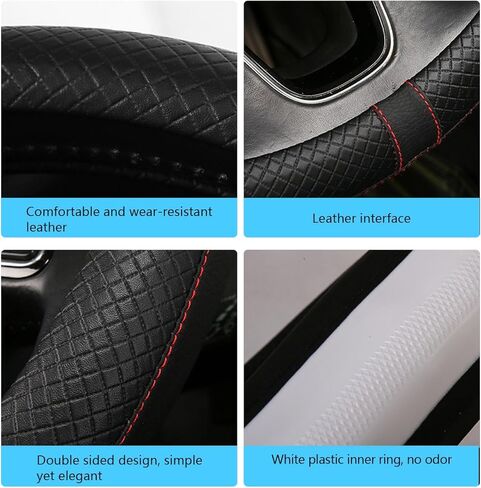 غطاء عجلة قيادة السيارة، واقي عجلة قيادة السيارة من الجلد مضاد للانزلاق وجيد التهوية، ملحقات تزيين داخلية شديدة التحمل، 15 بوصة عالمية لسيارات الدفع الرباعي والشاحنات وRV (أسود) in Kuwait