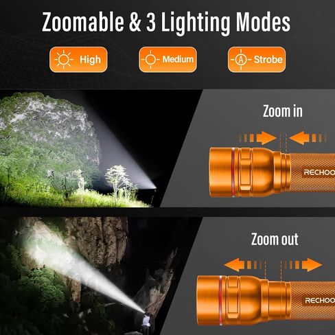 RECHOO Rechargeable Flashlights High Lumens, G1000 Super Bright Flashlight, Small Zoomable LED Flashlight with 3 Lighting Modes, Portable Tactical Flashlight, Gift for Christmas(Battery Included)-Red in Saudi Arabia
