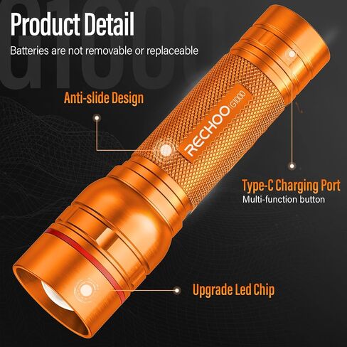RECHOO Rechargeable Flashlights High Lumens, G1000 Super Bright Flashlight, Small Zoomable LED Flashlight with 3 Lighting Modes, Portable Tactical Flashlight, Gift for Christmas(Battery Included)-Red in Saudi Arabia