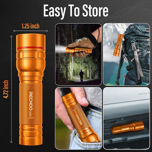 RECHOO Rechargeable Flashlights High Lumens, G1000 Super Bright Flashlight, Small Zoomable LED Flashlight with 3 Lighting Modes, Portable Tactical Flashlight, Gift for Christmas(Battery Included)-Red in Saudi Arabia