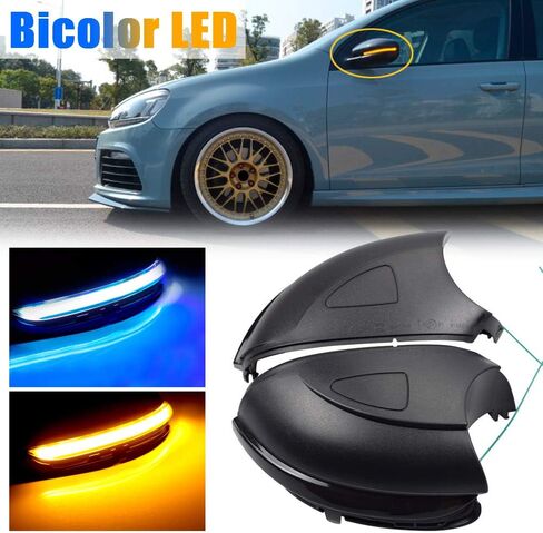 Hacreyatu Sequential Led Side Mirror Turn Signal Light Indicator Smoked Lens (L&R) For VW Golf 6 MK6/ Golf G-TI 6 /R20 2008-2012 (Yellow-blue, no holes) in Saudi Arabia