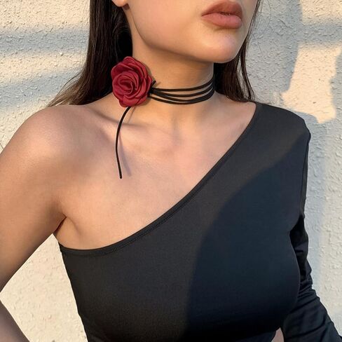 FUTIMELY Flower Choker Necklace Long Wrap Velvet Necklace Large Flower Collar Tie Necklace Big Flower Collar Choker Necklace Bride Wedding Party Vintage Necklaces in Kuwait