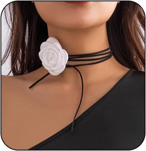 FUTIMELY Flower Choker Necklace Long Wrap Velvet Necklace Large Flower Collar Tie Necklace Big Flower Collar Choker Necklace Bride Wedding Party Vintage Necklaces in Kuwait