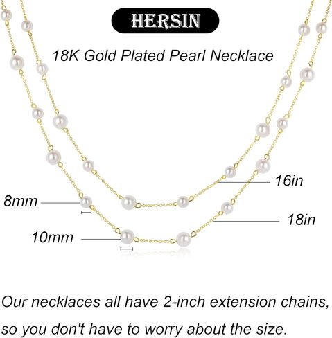 HERSIN Gold Pearl Necklace for Women, 18K Gold Plated Layered Chunky Pearl Necklaces for Women Trendy Double Layered Pearl Choker Necklace Chain Pearl Necklace for Women Gold Jewelry Birthday Gifts in Saudi Arabia