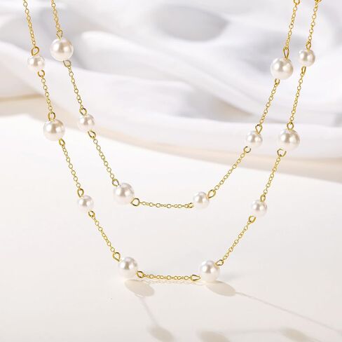 HERSIN Gold Pearl Necklace for Women, 18K Gold Plated Layered Chunky Pearl Necklaces for Women Trendy Double Layered Pearl Choker Necklace Chain Pearl Necklace for Women Gold Jewelry Birthday Gifts in Saudi Arabia