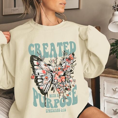 Christian Jesus Sweatshirts for Women Religious Faith God Bible Verse Shirts Boho Butterfly Graphic Pullover Tops in Saudi Arabia