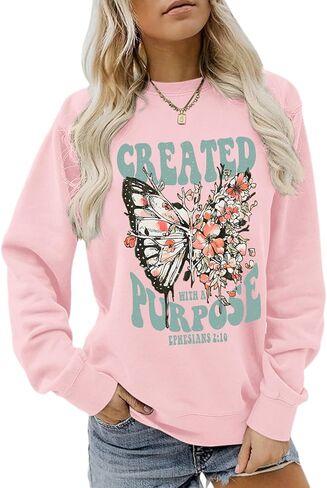 Christian Jesus Sweatshirts for Women Religious Faith God Bible Verse Shirts Boho Butterfly Graphic Pullover Tops in Saudi Arabia