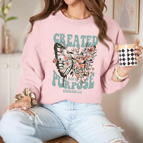 Christian Jesus Sweatshirts for Women Religious Faith God Bible Verse Shirts Boho Butterfly Graphic Pullover Tops in Saudi Arabia