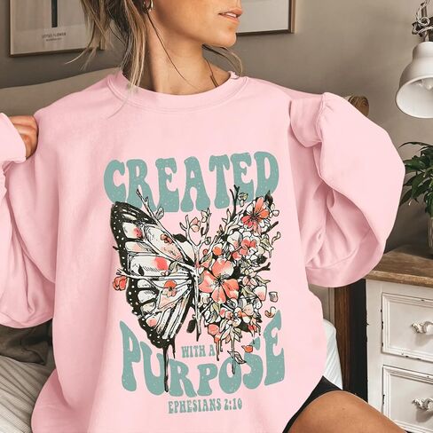 Christian Jesus Sweatshirts for Women Religious Faith God Bible Verse Shirts Boho Butterfly Graphic Pullover Tops in Saudi Arabia
