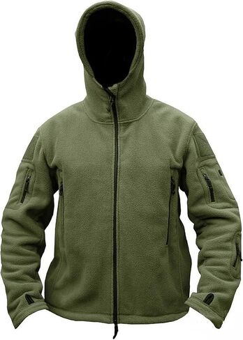 Mens Tactical Jacket Hoodie Winter Warm Military Sport Long Sleeve Fleece Coats Green L in Saudi Arabia
