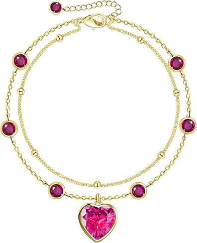 Ankle Bracelets for Women - 14K Gold Anklets for Women Waterproof - Heart Shape Handmade Dainty Layered Rhinestone Anklet - Not Tarnish,Beaded Design,10 Inch for Summer,Beach - Awesome Presents in Saudi Arabia