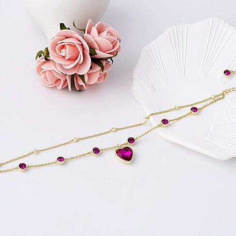 Ankle Bracelets for Women - 14K Gold Anklets for Women Waterproof - Heart Shape Handmade Dainty Layered Rhinestone Anklet - Not Tarnish,Beaded Design,10 Inch for Summer,Beach - Awesome Presents in Saudi Arabia
