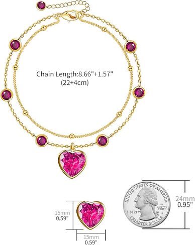 Ankle Bracelets for Women - 14K Gold Anklets for Women Waterproof - Heart Shape Handmade Dainty Layered Rhinestone Anklet - Not Tarnish,Beaded Design,10 Inch for Summer,Beach - Awesome Presents in Saudi Arabia