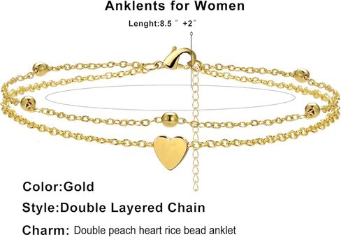 الذهب القلب خلخال أساور للنساء لذيذ مزدوجة الطبقات لطيف الخرز الخلخال قابل للتعديل الصيف بوهو شاطئ سلسلة القدم للفتيات في سن المراهقة in Kuwait