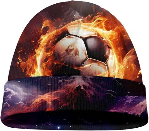 Funny Fire Beanie Hats for Boys Daily Outdoor Casual Warm Cuffed Knit Beanies Soft Winter Hat Cap in Saudi Arabia