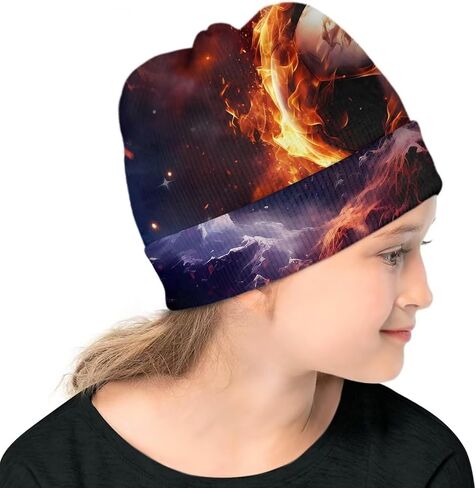 Funny Fire Beanie Hats for Boys Daily Outdoor Casual Warm Cuffed Knit Beanies Soft Winter Hat Cap in Saudi Arabia