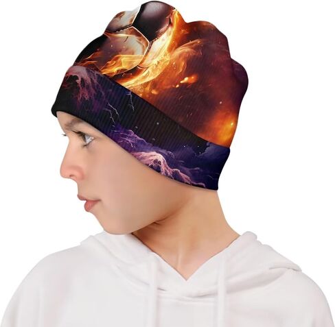 Funny Fire Beanie Hats for Boys Daily Outdoor Casual Warm Cuffed Knit Beanies Soft Winter Hat Cap in Saudi Arabia