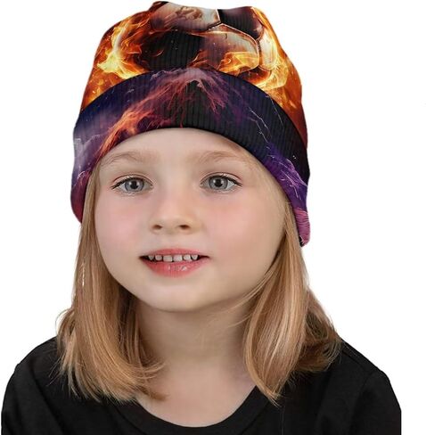 Funny Fire Beanie Hats for Boys Daily Outdoor Casual Warm Cuffed Knit Beanies Soft Winter Hat Cap in Saudi Arabia