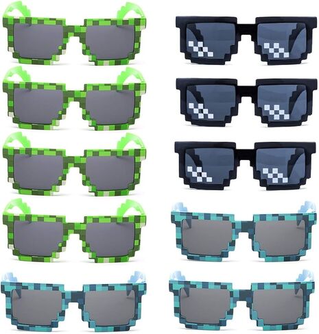 kilofly 10pc 8-Bit Pixel UV Protect Gamer Sunglasses Adult Kids Party Favors in Kuwait