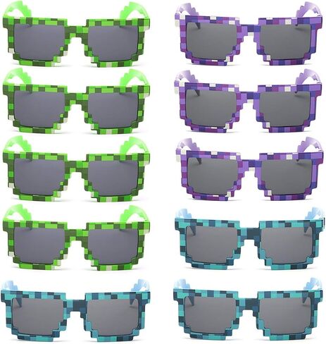 kilofly 10pc 8-Bit Pixel UV Protect Gamer Sunglasses Adult Kids Party Favors in Kuwait