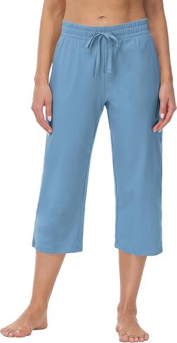 Cakulo Womens Capri Pants Wide Leg Yoga Capris Summer High Waisted Casual Lounge Cropped Pants with Pockets in Saudi Arabia