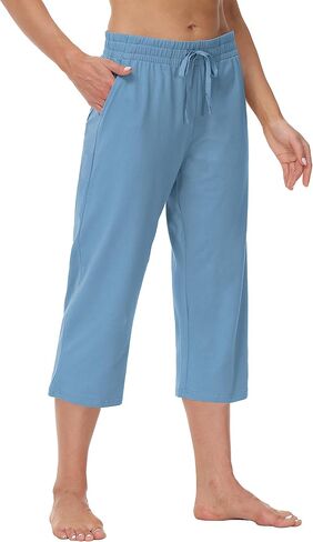 Cakulo Womens Capri Pants Wide Leg Yoga Capris Summer High Waisted Casual Lounge Cropped Pants with Pockets in Saudi Arabia