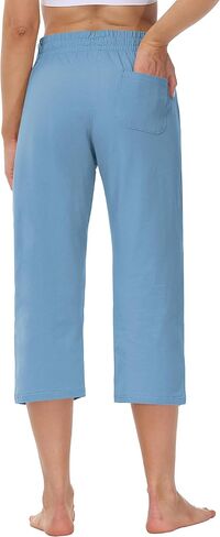 Cakulo Womens Capri Pants Wide Leg Yoga Capris Summer High Waisted Casual Lounge Cropped Pants with Pockets in Saudi Arabia