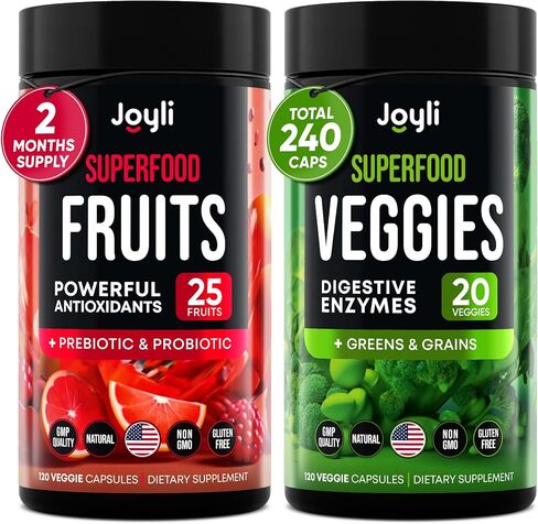 Fruits and Veggies Supplement - High Fiber Supplement for Immunity, Gut & Energy - Super Reds & Super Greens Supplements with Marshmallow Root - 240 Reds and Super Greens Powder Superfood Capsules in Saudi Arabia