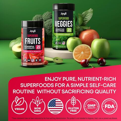 Fruits and Veggies Supplement - High Fiber Supplement for Immunity, Gut & Energy - Super Reds & Super Greens Supplements with Marshmallow Root - 240 Reds and Super Greens Powder Superfood Capsules in Saudi Arabia