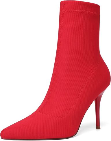vivianly Stretch Pointed Toe Sock Booties Mid-Calf Ankle Boot Stiletto Heel Boots for Women in Kuwait