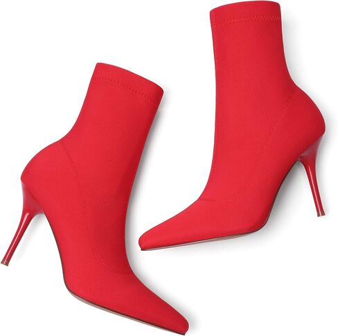 vivianly Stretch Pointed Toe Sock Booties Mid-Calf Ankle Boot Stiletto Heel Boots for Women in Kuwait