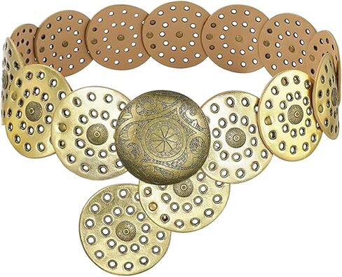 Wide Disc Belt for Women Vintage Boho Concho Leather Hollow Belt Western Waist Belt in Kuwait