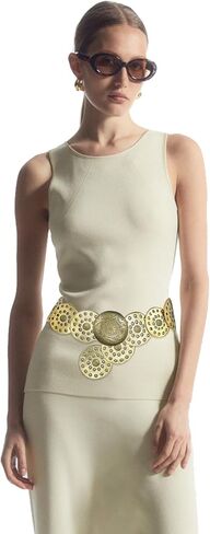 Wide Disc Belt for Women Vintage Boho Concho Leather Hollow Belt Western Waist Belt in Kuwait