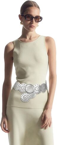 Wide Disc Belt for Women Vintage Boho Concho Leather Hollow Belt Western Waist Belt in Kuwait