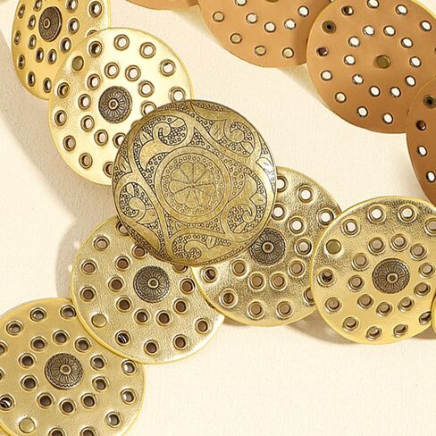 Wide Disc Belt for Women Vintage Boho Concho Leather Hollow Belt Western Waist Belt in Kuwait