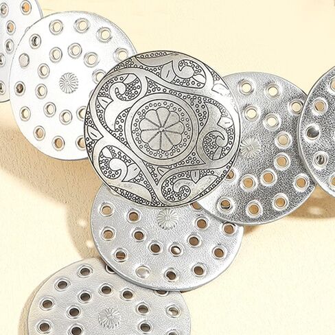 Wide Disc Belt for Women Vintage Boho Concho Leather Hollow Belt Western Waist Belt in Kuwait