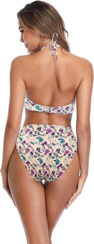 SHEKINI Bikini Sets for Women Two Piece Swimsuits Bathing Suits Halter Bandeau Floral Print Ruched Summer Beach in Saudi Arabia