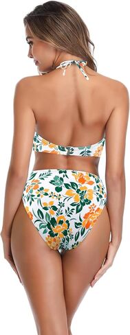 SHEKINI Bikini Sets for Women Two Piece Swimsuits Bathing Suits Halter Bandeau Floral Print Ruched Summer Beach in Saudi Arabia