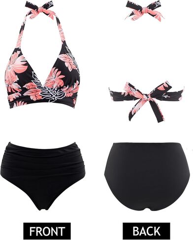 AI'MAGE Women High Waisted Bikini Sets Tummy Control Swimsuits Two Piece Swim Suits 2025 V-Neck Halter Ruched Bathing Suits in Saudi Arabia