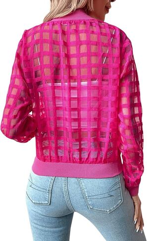 Floerns Women's Hollow Out Long Sleeve Baseball Collar Zip Up Bomber Jacket in Saudi Arabia